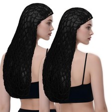 Hair Nets For Sleeping Extra Long Mesh Crochet Wrap 2 PCS Black Breathable Cap