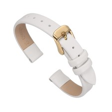 Genuine Leather Band 10mm Flat Leather Watch Strap White/Golden Tone Buckle