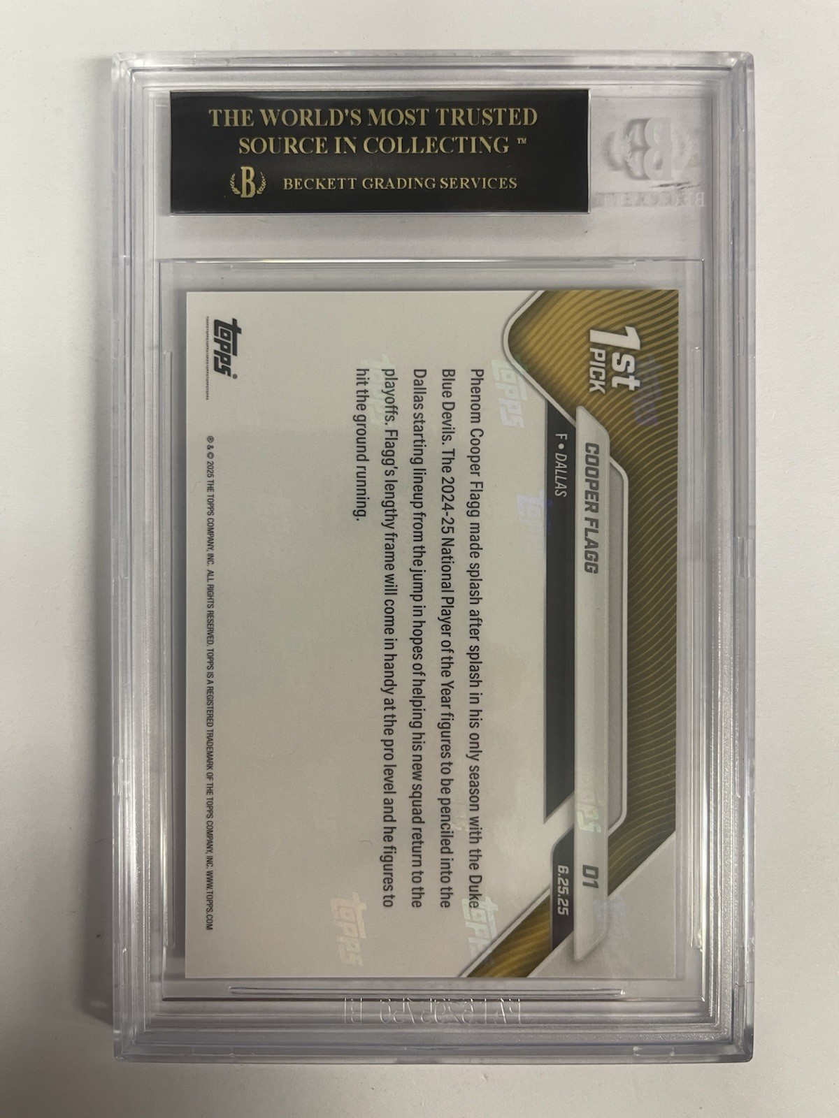2025 Topps Now NBA Cooper Flagg #D1 RC Rookie Draft BGS 10 BLACK LABEL view 3