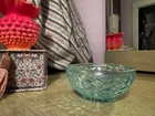 Vintage Fenton Glass Iridescent Aqua Blue-Green Fairy Lamp Base Basket weave