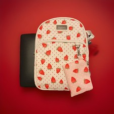 Madden Girl Strawberry Print Girls Backpack with Adjustable Strap  Pouch
