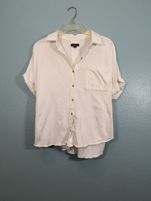 Flag & Anthem White Button Up Shirt With Pocket Detail Size L