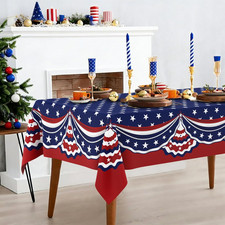 Rectangle 4th of July Tablecloth 60x84 Inch, Patriotic Red White and Blue Table
