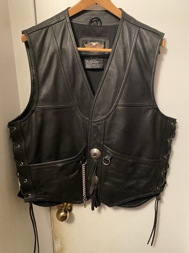 RARE Harley Davidson Black Leather Laced Sides Vest SZ XL. EUC