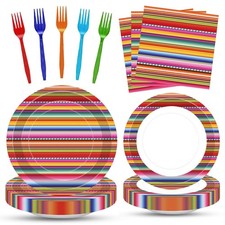 100 Pcs Mexican Fiesta Tableware Party Supplies Set, Serves 25 Disposabl