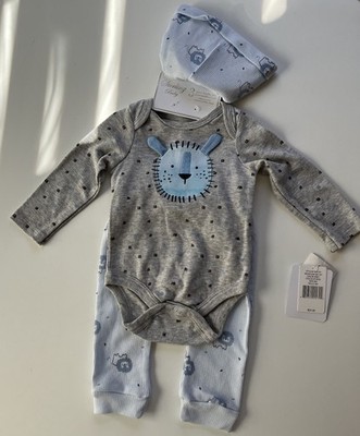 NWT Sterling Baby 3 Piece Set Long Sleeve Body Suit Pants Cap Tiger 9 Mnts