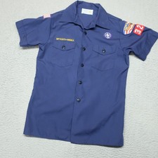 Boy Scouts Of America Button-Up Shirt Boys L Blue Short Sleeve Official Patch