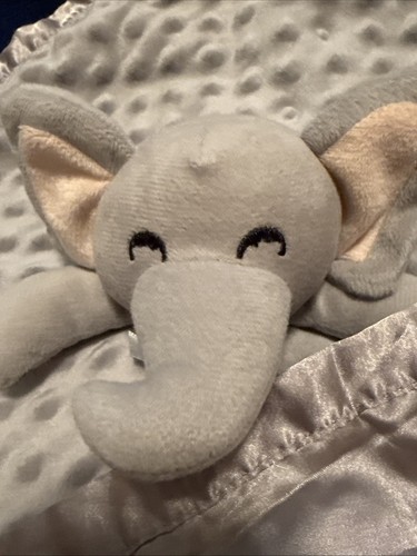 Gray Elephant Lovey Plush Baby Security Blanket W/Minky Dots Satin Trim And Back - Picture 5 of 5