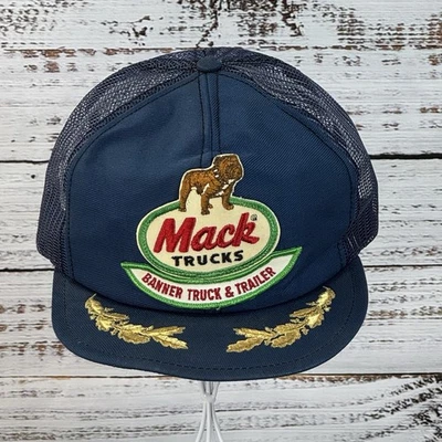 Vtg 80s Mack Trucks Bulldog Patch Snapback Hat Cap Blue Louisville Mfg Co USA - Image 1 of 4