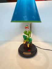 Disney Peter Pan Table Lamp Treasure Chest Blue Shade Kids Bedroom 19" Tested