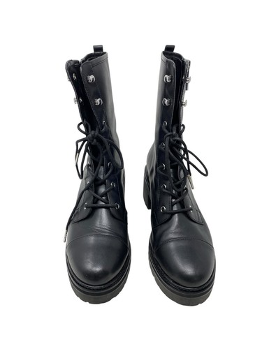 MICHAEL Michael Kors Womens Black Combat Boots Size 7.5 Lace Up Side Zip Logo - Picture 2 of 11