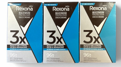 3x Rexona Men Maximum Protection Anti-Transpirant Deocreme Clean Scent (3x45ml)