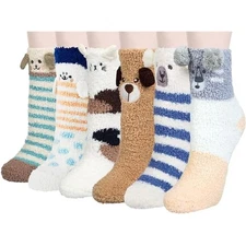 6 Pairs Womens Fuzzy Socks Winter Warm Soft Cozy Fluffy Microfiber House Slee...