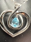 VTG 925 Sterling Silver Aquamarine & CZ Heart Pendant ADJ. Necklace. 4.2 Grams. — photo 5