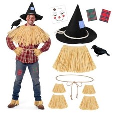 MOVINPE 12 Pieces Scarecrow Costume Kit for Adult Kids, Raffia Scarecrow