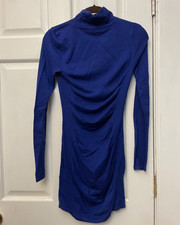 EXPRESS Womens Sweater Dress XS Royal Blue Knit Mock Turtleneck Bodycon Stretch