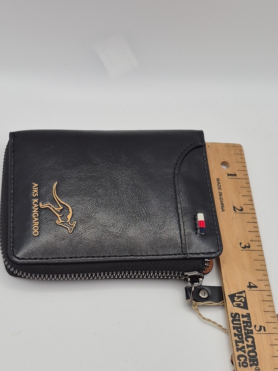 AIKS Kangaroo Wallet Men's BrownLeather Zip Bifold Credit Card ID