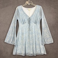 See You Monday Baby Blue Mesh Dress Womens Youth XL Paisley stretch bell sleeve