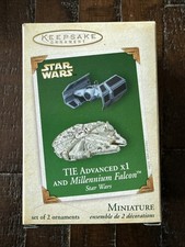 2005 HALLMARK Keepsake Ornament STAR WARS TIE ADVANCED X1 & MILLENNIUM FALCON