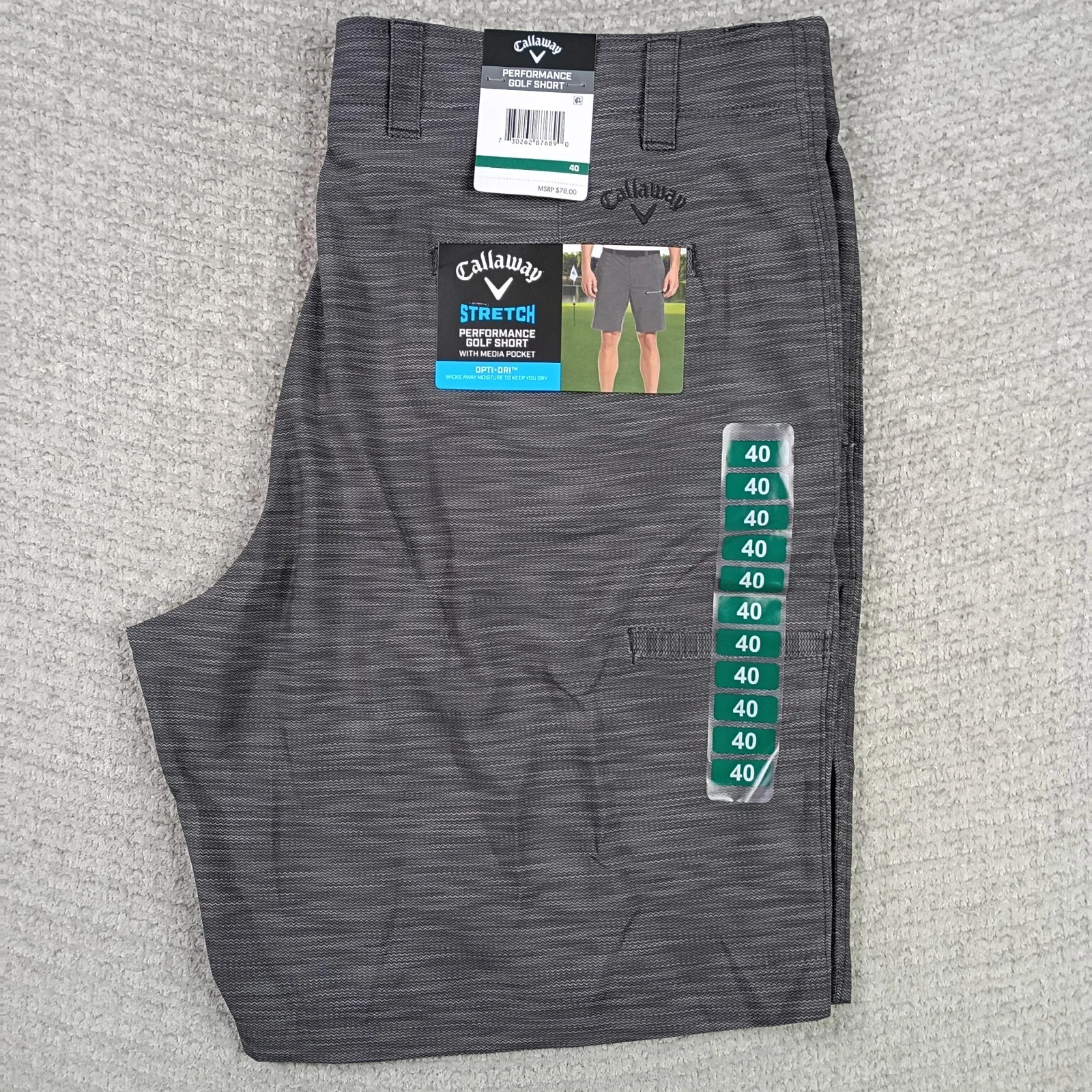 Callaway Mens Opti-Dri Performance Stretch Golf Short Gray Caviar Size 40