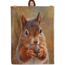 Cute Squirrel Throw Blanket Soft Flannel Animal Portrait Decor 50x60 Inch Bed