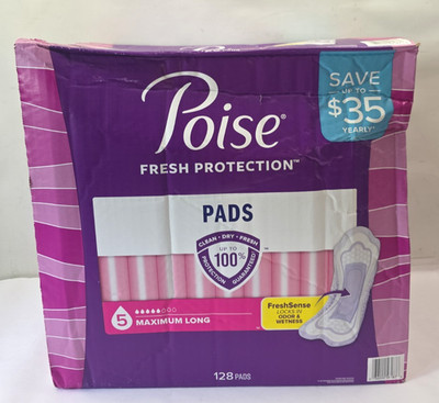 Poise Postpartum Incontinence Pads, Long, Max Absorbency, 128 ct