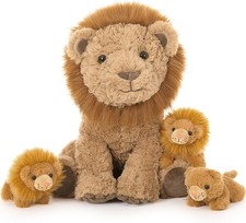4 Piece Lion Plush Set 17.7 Inch Large Lion Stuffed Animals, Back Zipper Unzi...