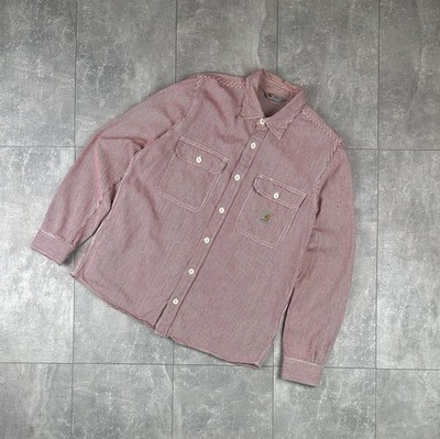 Carhartt Long Sleeve Harbour Shirt Button Up White/Red Size Large