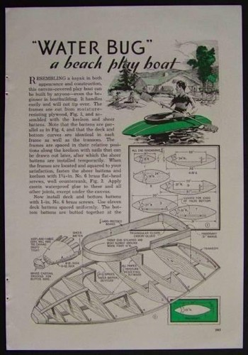 7' Beach Play Kayak 1938 HowTo build PLANS Wood+Canvas