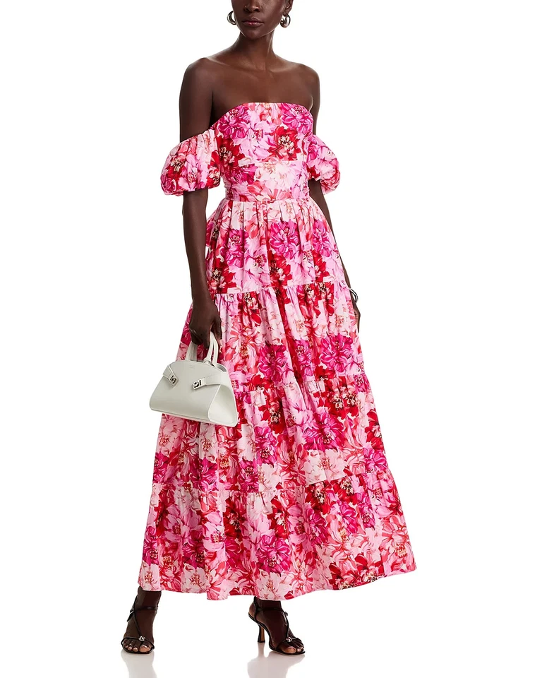 Maxi Vestido Aqua L100706 Mujer Rosa Naranja Hombro Descubierto Talla XS Foto 2 de 4