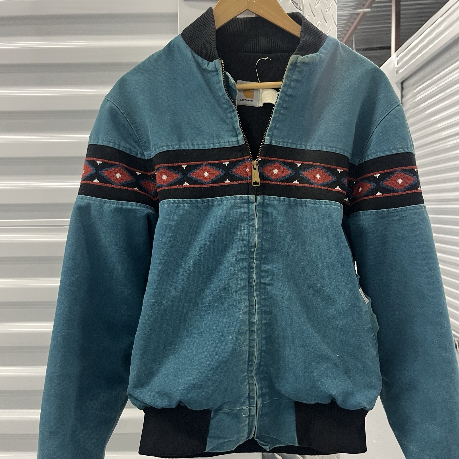 Rare Vintage Faded Turquoise Carhartt Aztec Jacket Size Medium