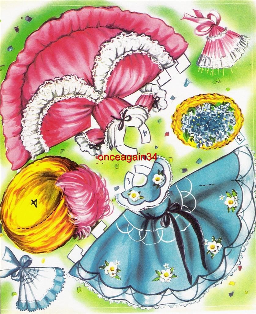 VINTAGE UNCUT 1949/1958 BETTY BLUE & PATTY PINK PAPER DOLLS~~#1 TOP REPRODUCTION