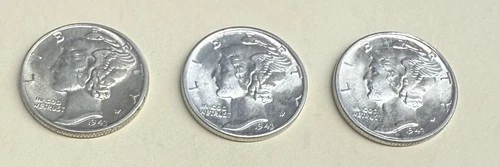 (TRIO)1943 P,D & S Mercury Dime ~ Choice/Gem BU ~Silver !BLAZER!