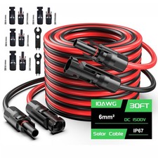 30 FT Solar Wire 10 AWG Solar Panel Extension Cable w/ Flexible Wire Connectors
