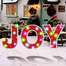 Christmas Lawn Lighted Decorations 31.5 Inch LED Joy Letters Outdoor Christmas D