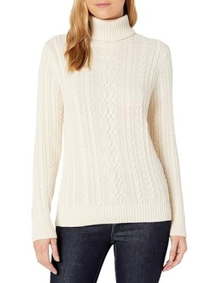 Damen Rollkragenpullover Zopfmuster Creme S Amazon Essentials Leicht