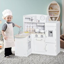 Kids Kitchen Play Kitchen Toy Set for Children w/ Drinking Fountain, White