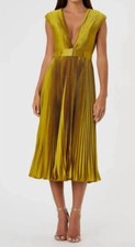 Mac Duggal Chartreuse Pleated Dress Gold