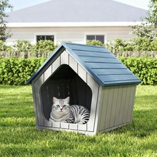Outdoor Cat House Blue Weatherproof Resin Insulated with Air Holes for Outdoor