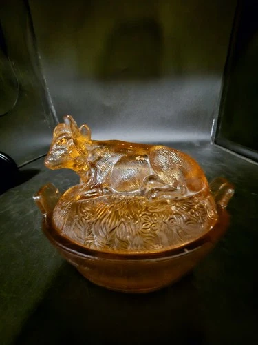 Vintage Pink Depression Glass Cow On A Nest Bowl