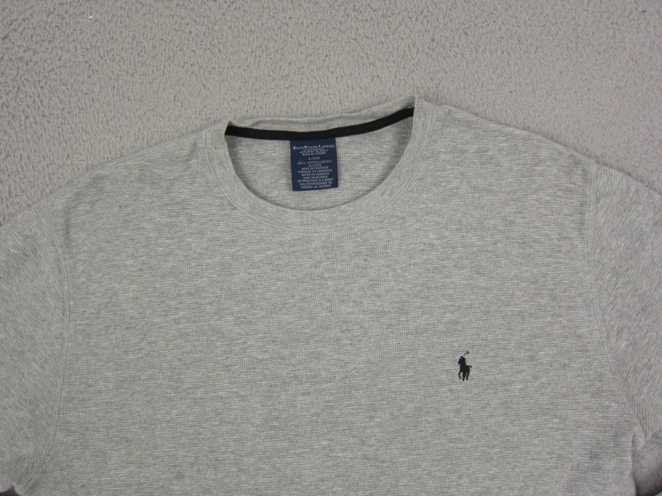 Camisa Polo Ralph Lauren Para Hombres Grande L Gris Prendas para Dormir Tejido Térmico Waffle Larga Foto 2 de 4