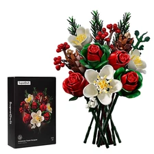 Christmas Roses Bouquet Building Set Blocks Flowers DIY Artificial Botanical Hom