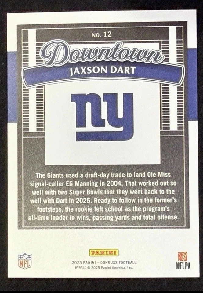 2025 Donruss Football Jaxon Dart Horizontal Downtown SSP CASE HIT.. CHASER 12 - Image 2 of 2