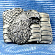Bald Eagle American Flag Patriotic Belt Buckle Vtg 90s Siskiyou .PCB946