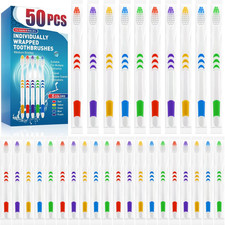 50 PCS Premium Individually Wrapped Bulk Toothbrush Pack, Disposable Toothbrushe