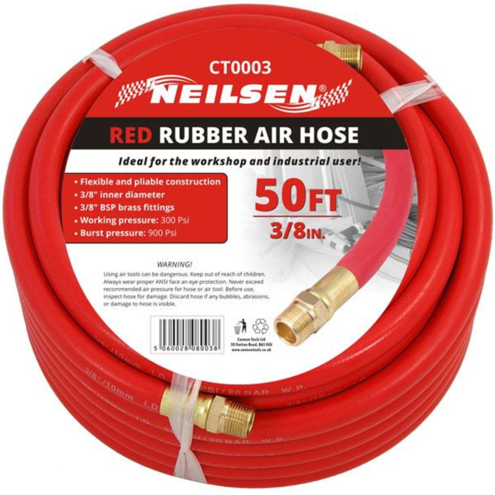 Neilsen Rubber Air Hose Line 50ft For Air Compressor 3/8"" BSP 300 psi - Image 4