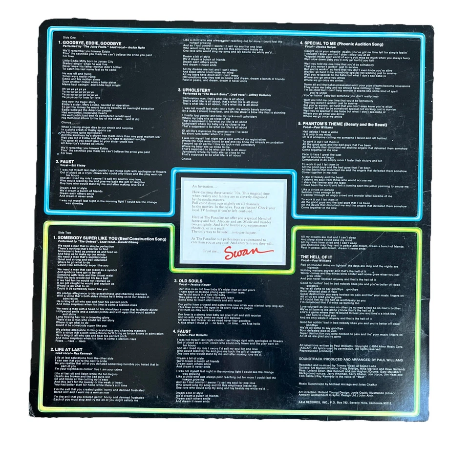 PHANTOM OF THE PARADISE soundtrack A&M SP 3653 orig 1974 VG+ - Image 3 of 4