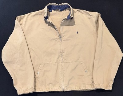 Polo Ralph Lauren Khaki Harrington Bomber Jacket Plaid Under Collar Mens Large