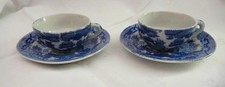 Pair Blue Willow Porcelain China Childs Doll Play Cup  Saucer Set of 2 Japan