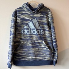 Adidas Boys L US 14/16 Hoodie Pullover Blue Allover Print Liquid Camo Athletic
